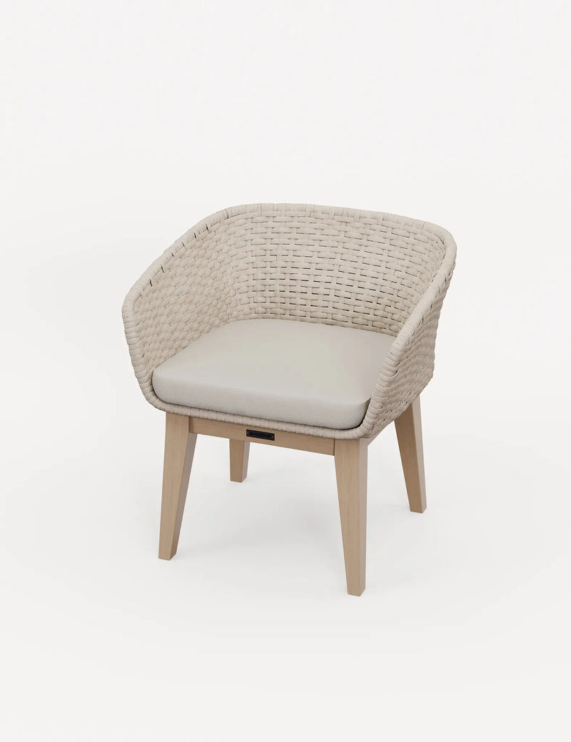 Eden Dusk rope dining chair in warm beige with light wood legs and seat cushion