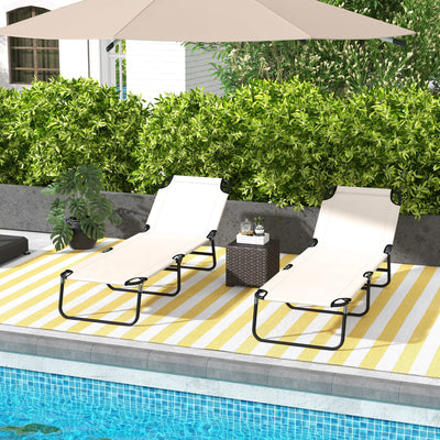 Cream White Garden Sun Lounger With Adjustable Backrest For Relaxing In The Sun