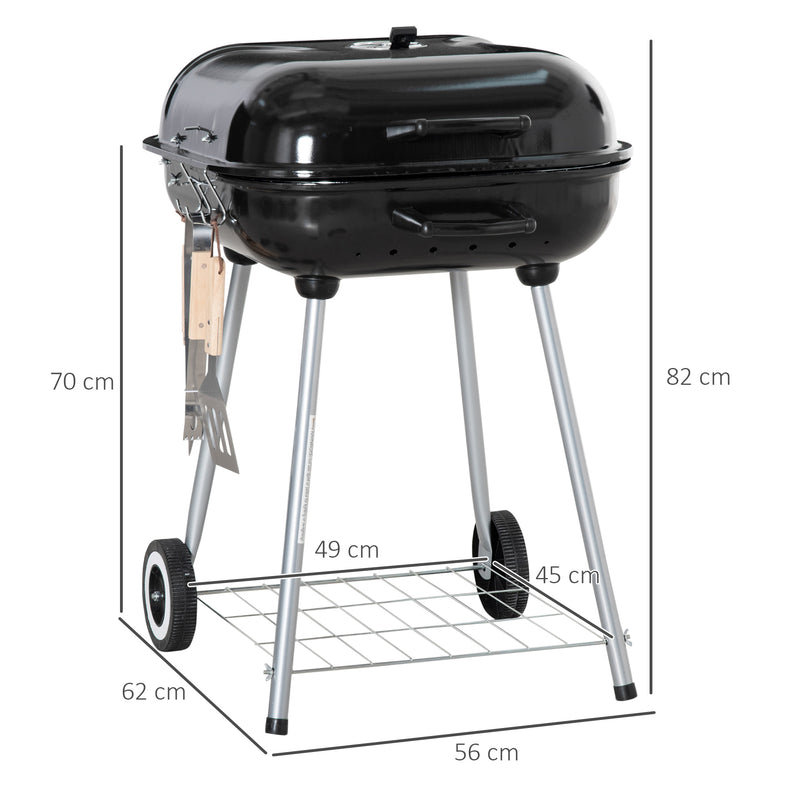 Portable Charcoal BBQ Grill with Wheels and Utensils for Outdoor Cooking and Camping by Outsunny