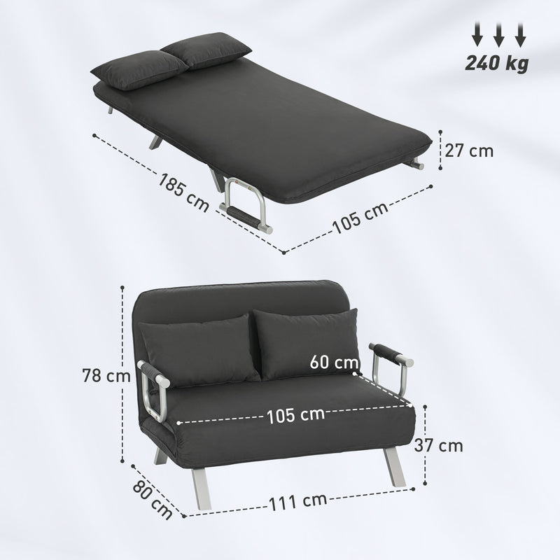 Two Seater Click Clack Sofa Bed Converts to Guest Bed for Small Spaces, Charcoal Grey