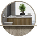Round Wall Mirror With Shelf Ideal for Bathroom or Hallway Space Saving Design Grey