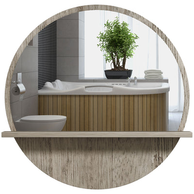 Round Wall Mirror With Shelf Ideal for Bathroom or Hallway Space Saving Design Grey