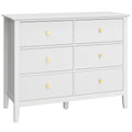 White 6 Drawer Chest of Drawers With Fluted Drawer Fronts and Gold Knobs - 100x40x78cm Homcom