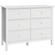 White 6 Drawer Chest of Drawers With Fluted Drawer Fronts and Gold Knobs - 100x40x78cm Homcom