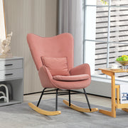 Pink Velvet Feel Rocking Armchair with Padded Seat and Wooden Base by HOMCOM