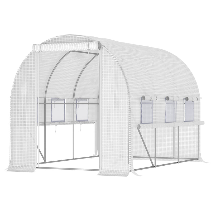Walk In Polytunnel Greenhouse With UV Resistant Cover And Roll Up Sides For Garden, White
