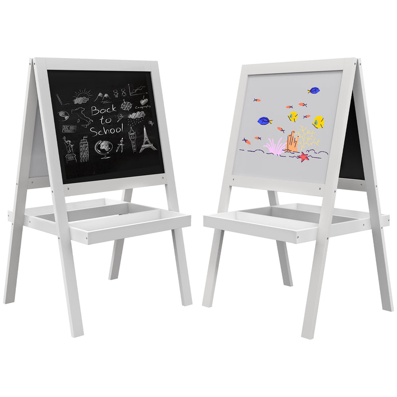 2 in 1 Kids Art Easel With Double Sided Whiteboard Chalkboard And Storage Shelf, White