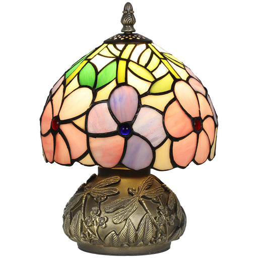 Tiffany Style Table Lamp with Dragonfly Base Handcrafted Stained Glass for Bedroom Pink