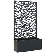 Metal Planter with Leaf Trellis Privacy Panel for Garden or Patio Black Outsunny