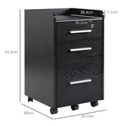 Black Three Drawer Lockable Mobile Filing Cabinet for Home Office by HOMCOM