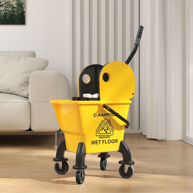 Yellow 26 Litre Mop Bucket with Wringer and Mop for Commercial Cleaning by Outsunny AOSOM