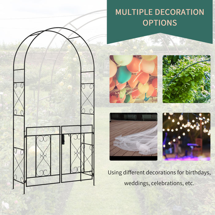 Black Metal Garden Arch with Gate Elegant Outdoor Climbing Plant Support by Outsunny