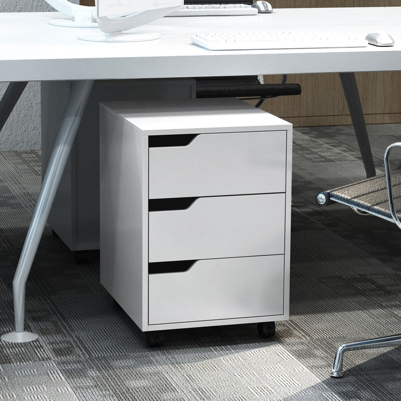 3 Drawer Mobile Filing Cabinet With Wheels For Home Office Organisation, White
