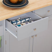 Wood Top Rolling Kitchen Island Cart with Drawers Shelves and Towel Rack Grey