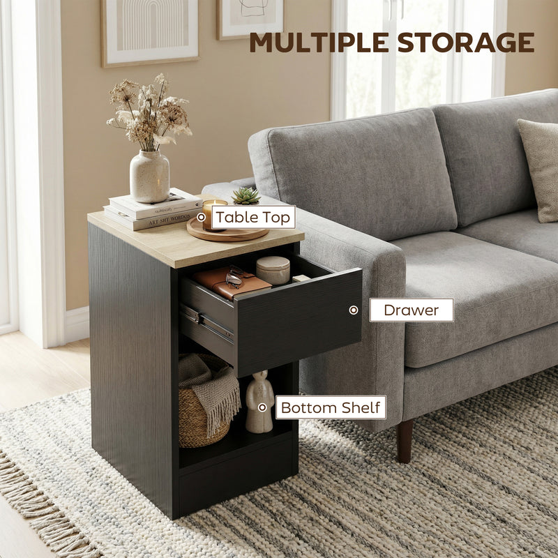 Slim Bedside Table Set of 2 with Drawer and Shelf for Small Spaces Black AOSOM
