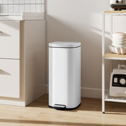 30L Pedal Kitchen Bin With Soft Close Lid And Removable Inner Bucket For Home Use White