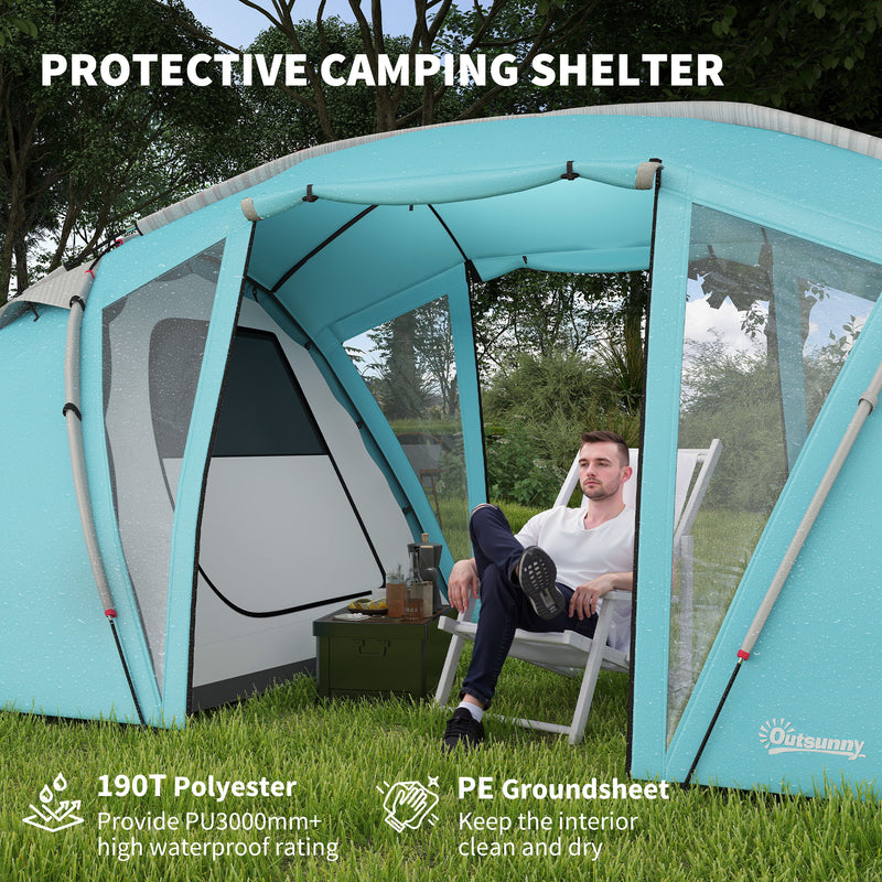 6 Person Family Camping Tent with Two Bedrooms and Living Area Waterproof Blue