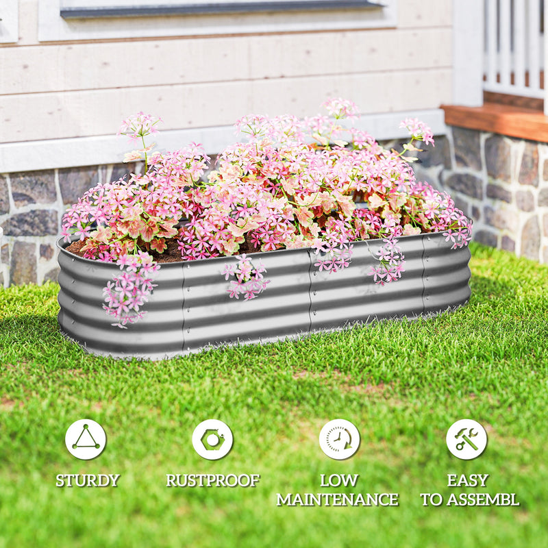 Galvanised Raised Garden Bed Metal Planter Box With Safe Edges For Herbs And Flowers Silver AOSOM
