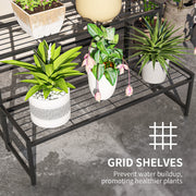 3 Tier Black Metal Plant Stand Ladder Shelf for Garden Patio or Balcony by Outsunny AOSOM