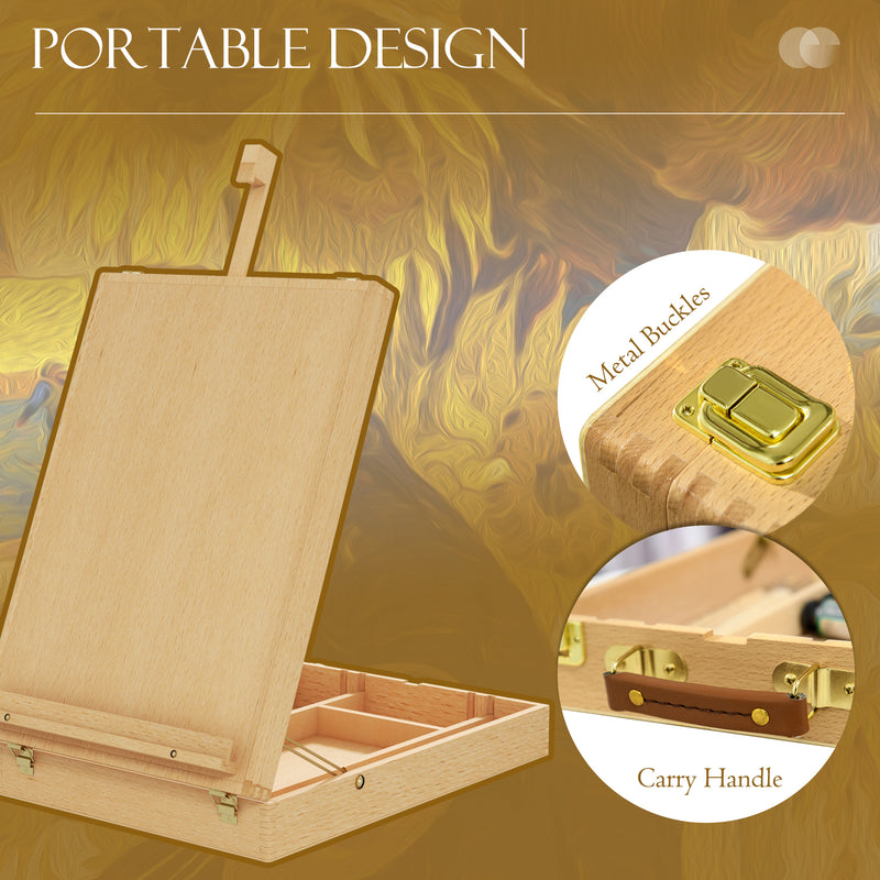 Portable Wooden Table Easel with Storage Adjustable for Painting and Sketching Beech