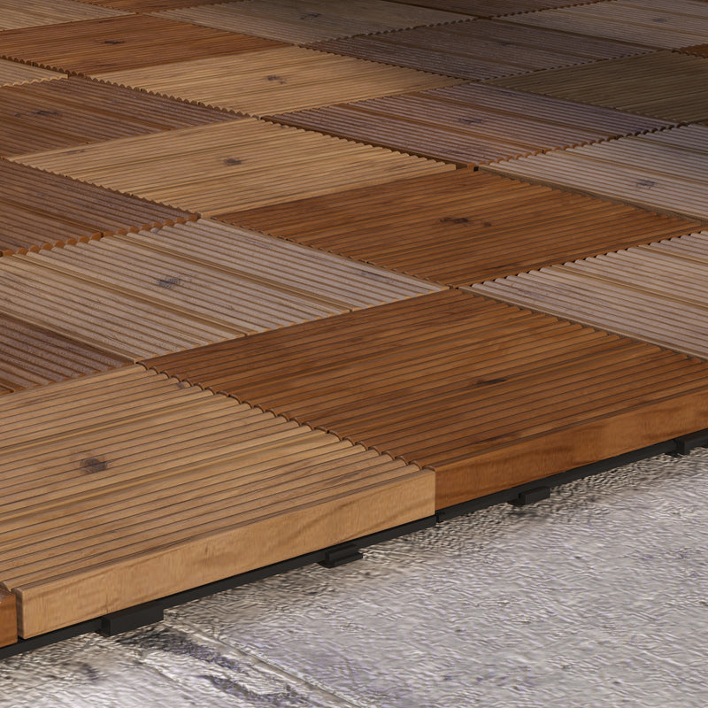 27 Piece Wooden Decking Tiles Set Anti Slip Interlocking Outdoor Flooring Brown AOSOM