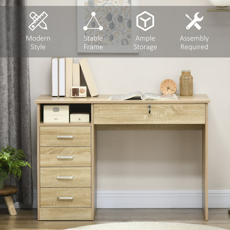 Computer Desk with Drawers and Lockable Storage for Organised Home Office Oak AOSOM