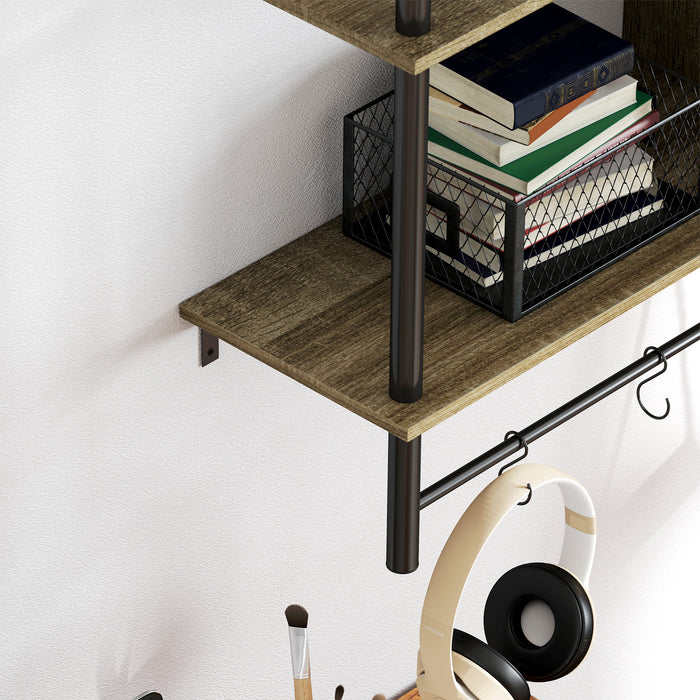 Grey Wood Effect Three Tier Floating Wall Shelf for Storage and Display by HOMCOM