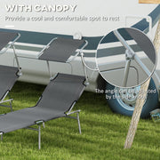 Set of 2 Grey Foldable Sun Loungers with Adjustable Backrest and Sun Shade for Garden
