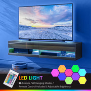 Wall Mounted TV Unit With LED Lights And Storage For TVs Up To 65 Inches, Black