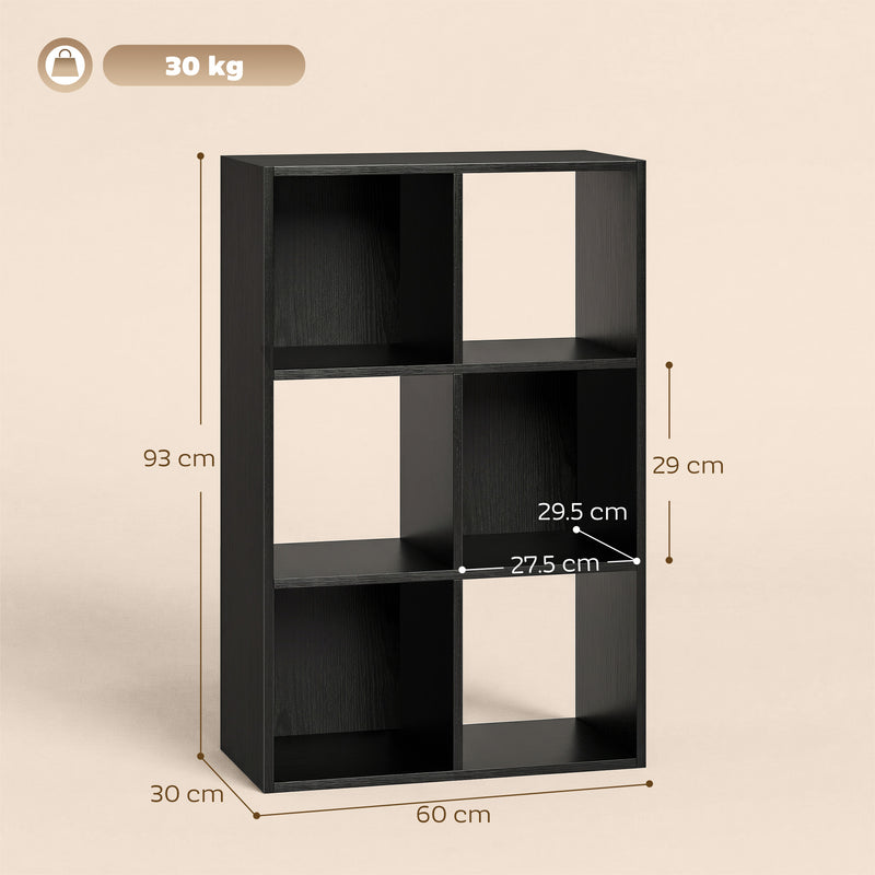 Storage Shelf with 6 Open Compartments for Books and Toys Black Wood Effect AOSOM