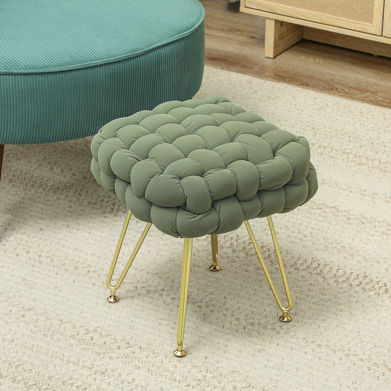 Green Velvet Feel Woven Square Footstool with Gold Legs Bold Design by HOMCOM