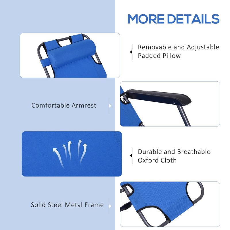 Set of 2 Folding Sun Loungers with Adjustable Backrest and Headrest for Garden Use Blue AOSOM