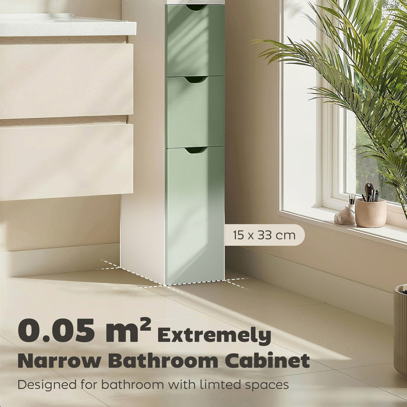 Bathroom Floor Cabinet for Small Spaces with Shelves and Drawers White Light Green