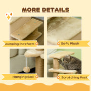 Beige Adjustable Cat Steps with House and Hanging Toy for Indoor Play by PawHut