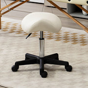 Adjustable Saddle Stool with PU Leather Seat and Wheels for Salon or Spa Use White