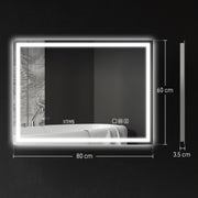 Silver LED Bathroom Mirror with Bluetooth Anti-Fog Function and Clock 60 x 80 cm