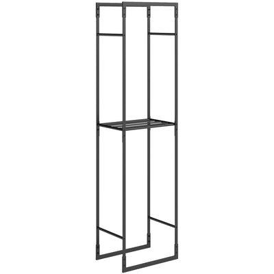 Heavy Duty Metal Firewood Log Rack With Adjustable Shelf For Indoor Outdoor Use Black