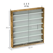 Rustic Brown 7 Tier Wall Display Cabinet With Glass Doors and Adjustable Shelves by HOMCOM