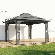 3.3 x 3.3m Metal Gazebo with Mesh Sides for Cool Shaded Outdoor Relaxing and Dining, UPF50+ Dark Grey Outsunny