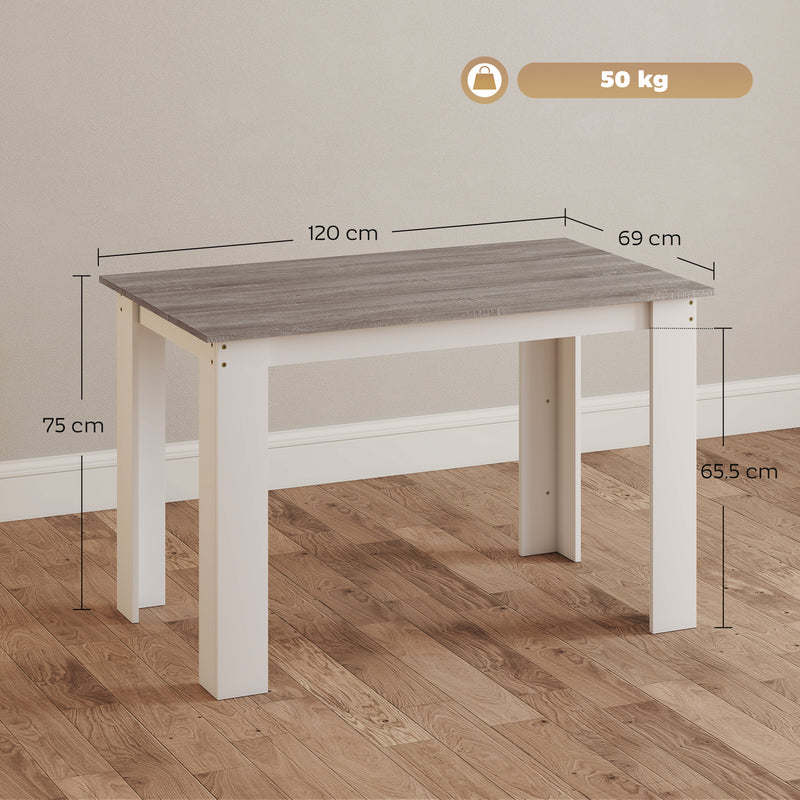 Dining Table for Small Spaces Seats 6 Easy Clean Surface Grey Wood Effect White AOSOM