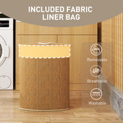 Brown 55L Bamboo Corner Laundry Basket with Lid and Washable Liner Bag