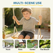 Wooden Garden Swing Set for Children with Adjustable Ropes and Easy Tree Hanging Natural Wood AOSOM
