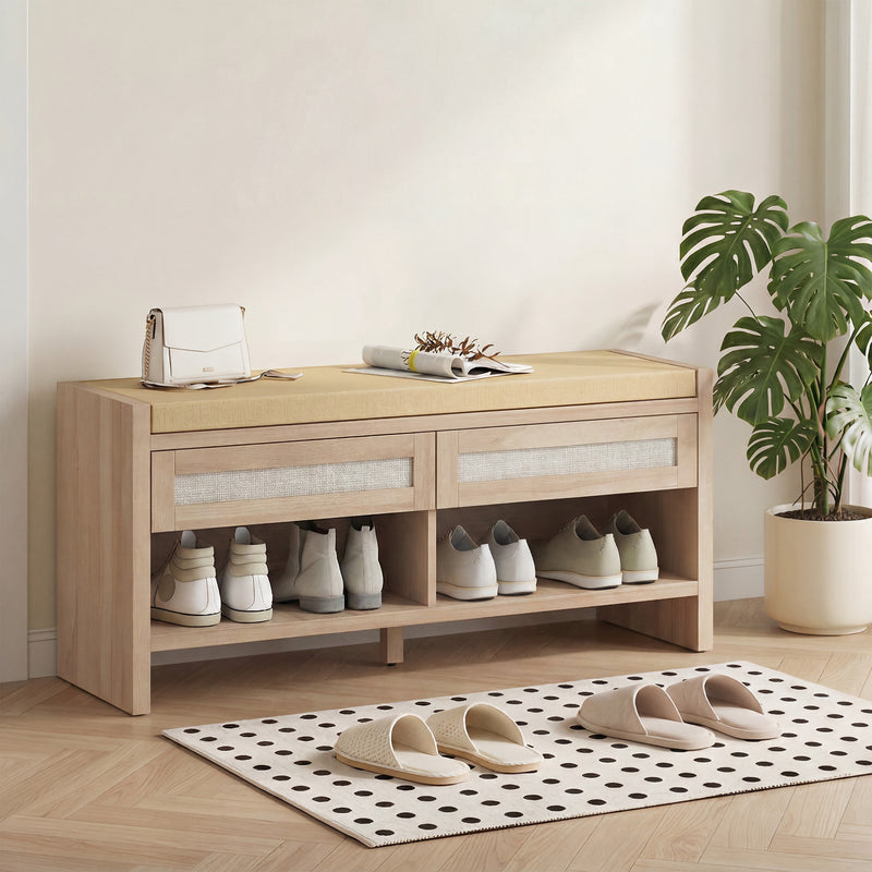 Shoe Storage Bench with Drawers and Cushioned Seat for Organised Hallways Oak and Cream Homcom