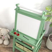 3 in 1 Kids Easel with Magnetic Whiteboard Chalkboard Paper Roll and Storage Baskets, Green