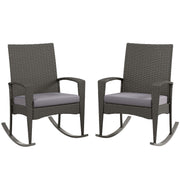 Set of 2 Rattan Garden Rocking Chairs With Cushions and Armrests For Outdoor Use, Grey