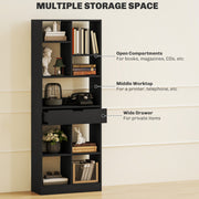 Tall Freestanding Bookshelf with Drawer for Home Office or Bedroom Storage Black