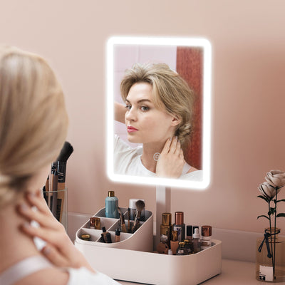 Rechargeable LED Makeup Vanity Mirror with Touch Controls and 180 Degree Rotation White AOSOM