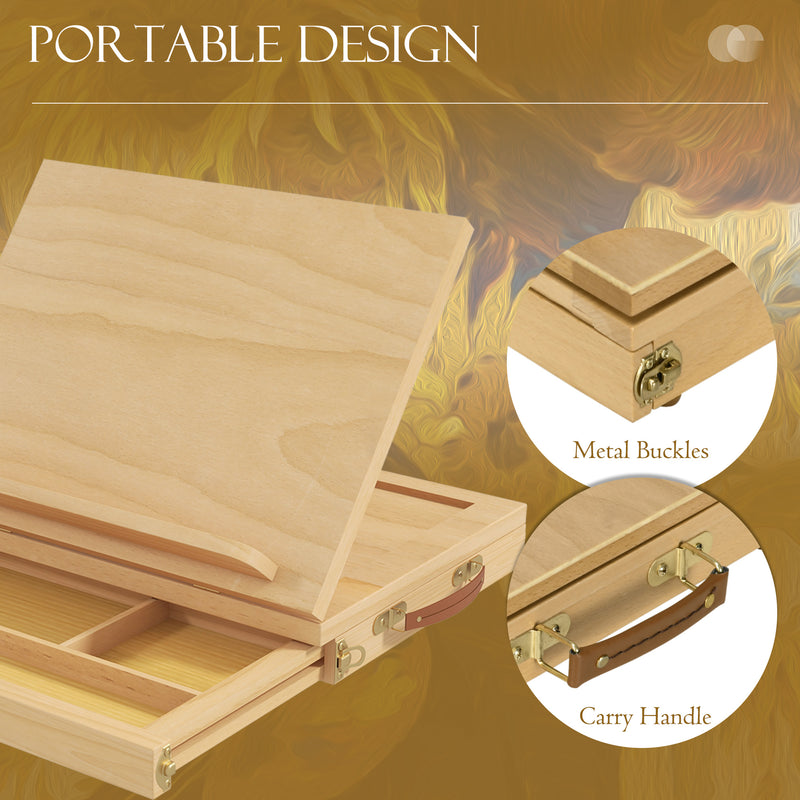 Portable Wooden Artist Easel with Storage Drawer Ideal for Tabletop Painting, Natural