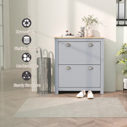 Narrow Wooden Shoe Cabinet with Flip Doors and Adjustable Shelf for Hallway Storage Grey