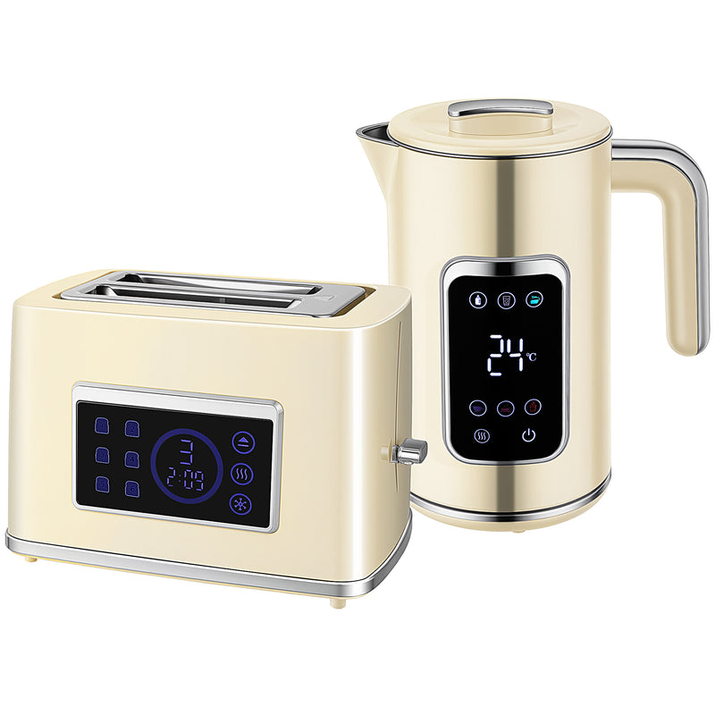 Touch Screen Kettle and Toaster Set for Modern Kitchen Style and Functionality Cream